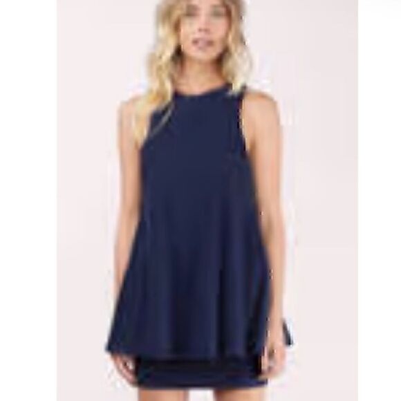 Tobi MAKING MOVES RIBBED SHIFT DRESS XS / NAVY - Picture 2 of 6